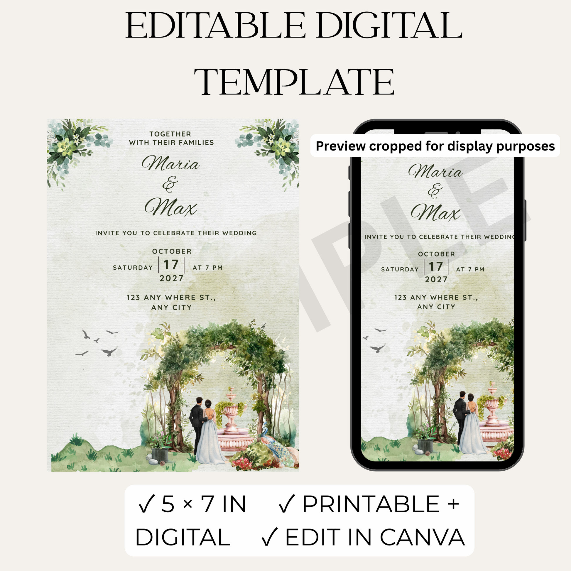 Modern Digital Wedding Invitation Template – Editable Design