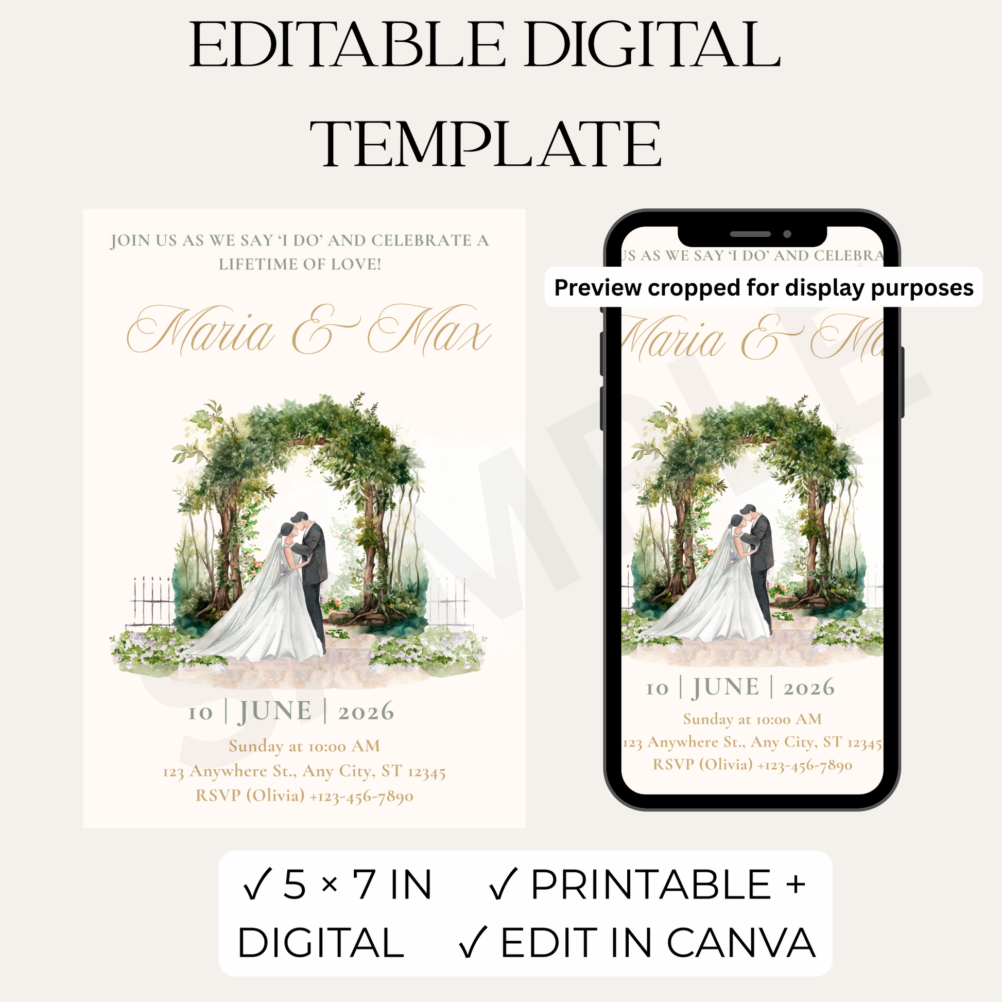 Modern Digital Wedding Invitation Template – Editable Design