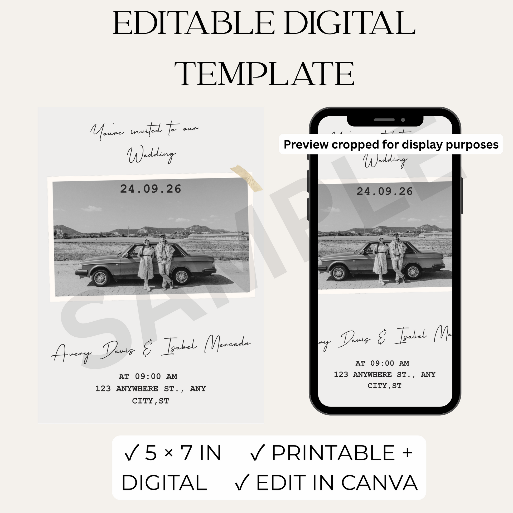 Modern Digital Wedding Invitation Template – Editable Design