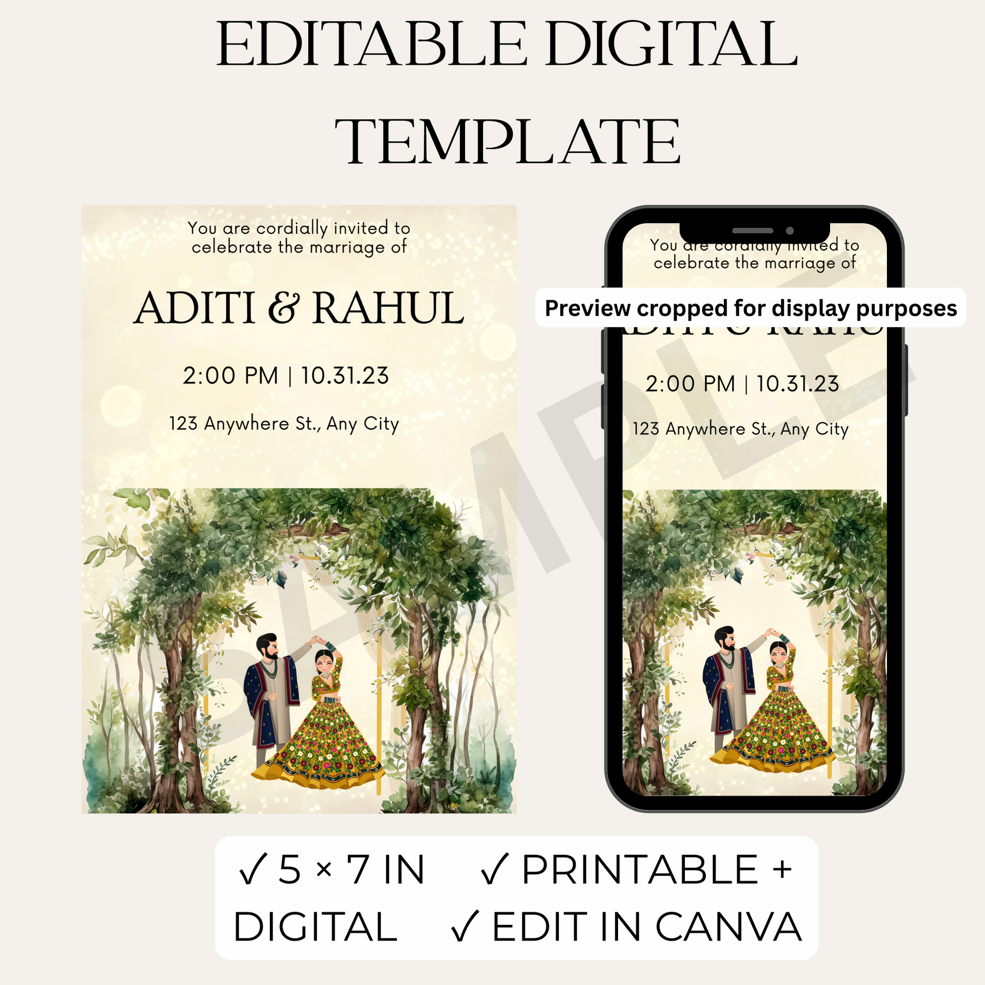 Modern Digital Wedding Indian Invitation Template – Editable Design