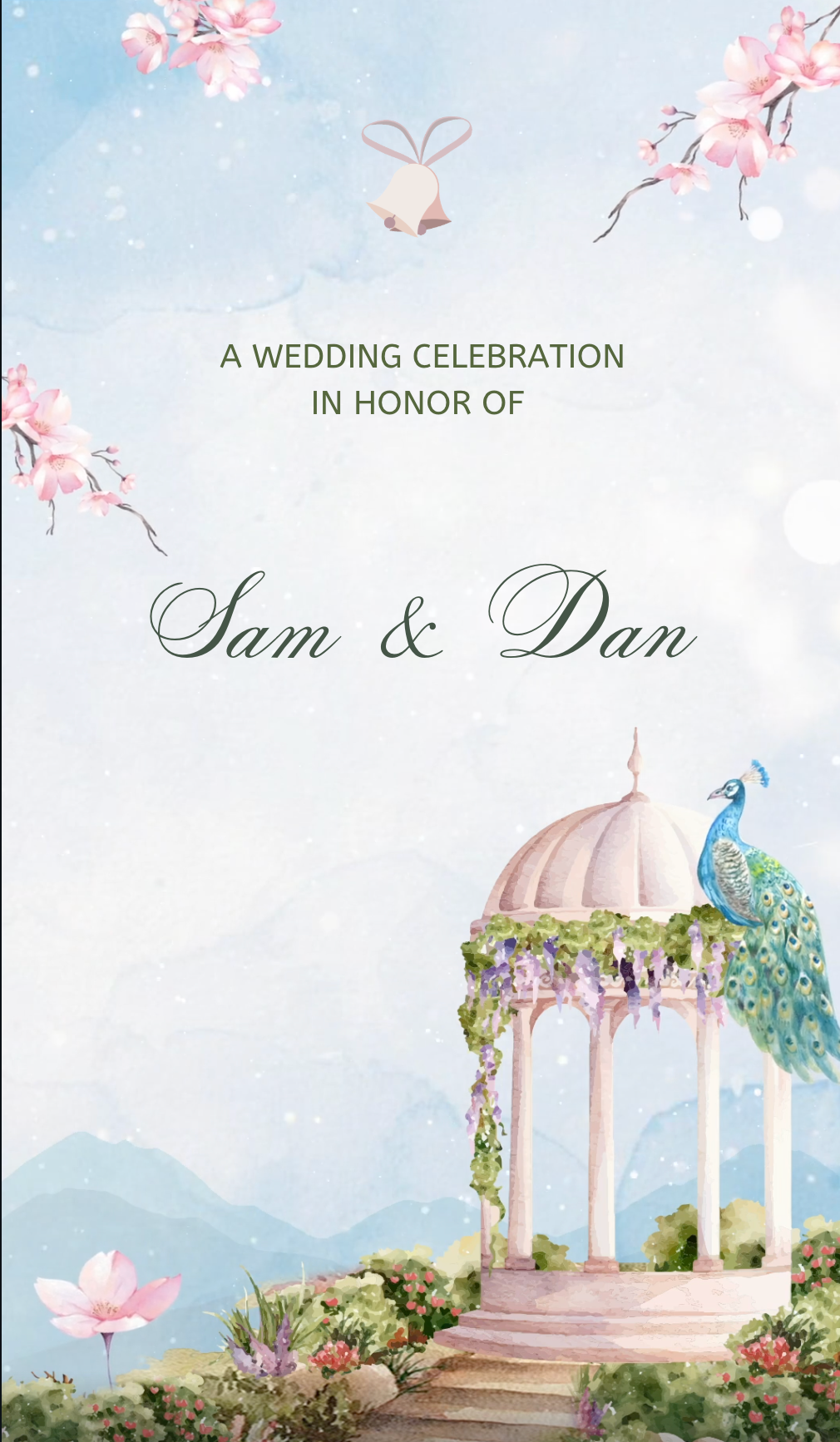 Animated Wedding Invitation Video – Light Blue & Pink Floral, Mobile Format, Digital Wedding Invite