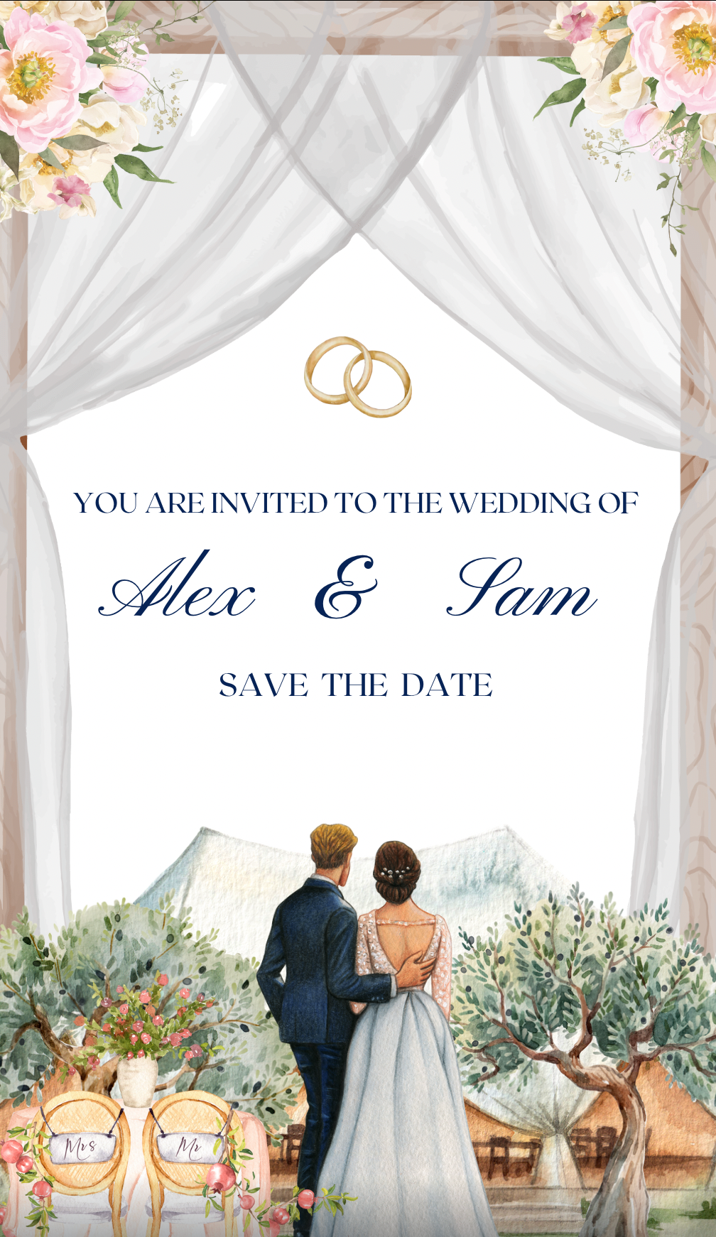 Animated Wedding Invitation Video – White Floral Digital Invite, Mobile, Elegant Virtual Wedding Template